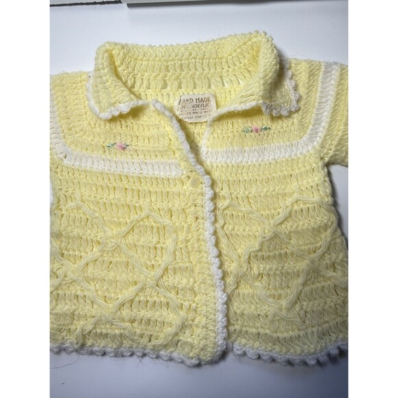 Vintage Handmade Acrylic Crochet Yellow Baby Cardigan Sweater - Picture 2 of 7